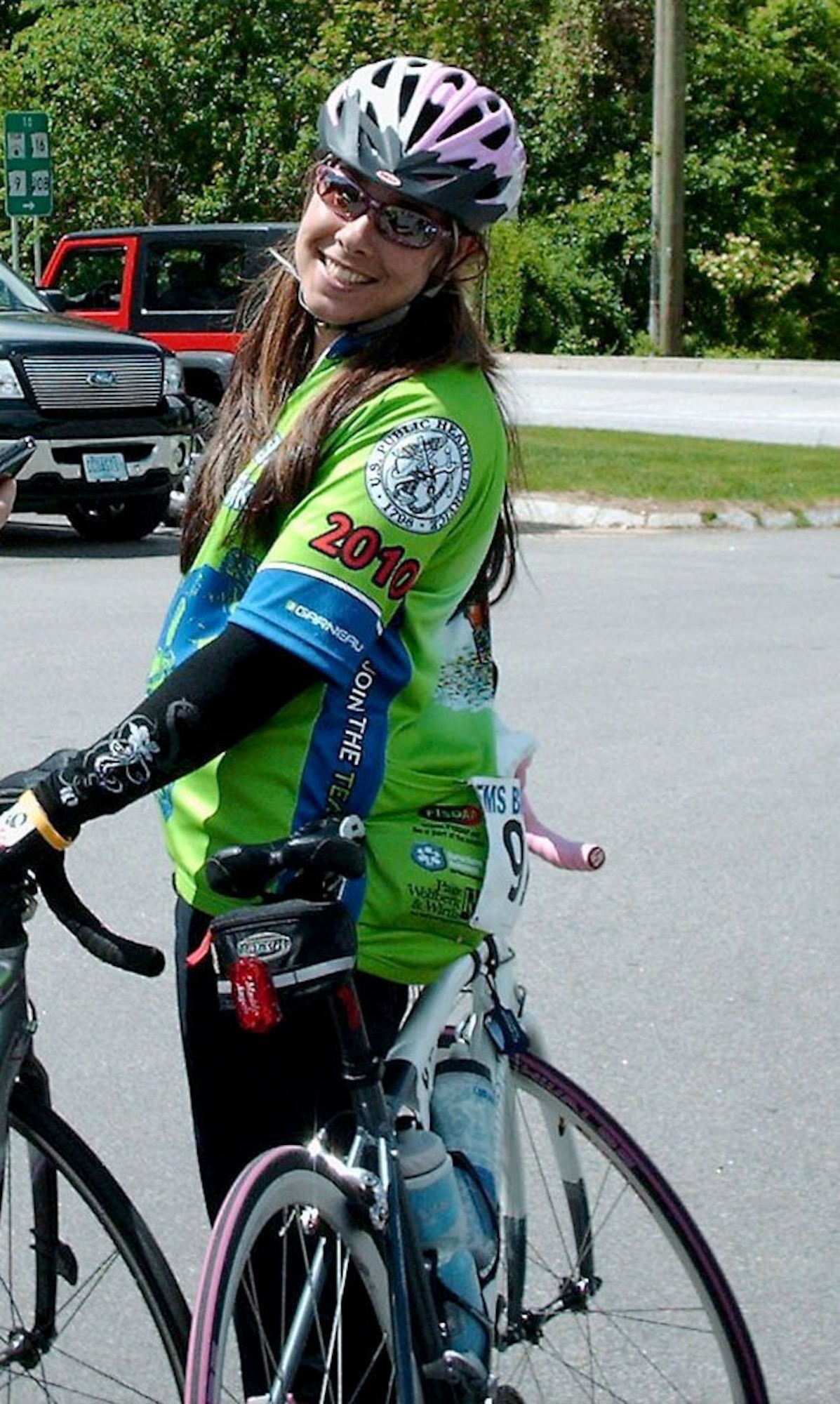 U.S. Air Force Senior Airman Tamie Zabroski, a medical technician with the 446th Aeromedical Staging Squadron, McChord Field, Wash., is head to toe in her bicycling gear for a bicycling event.  The Air Force Critical Days of Summer 2011 Campaign is set up to help Reservists like Airmen Zabroski take precautionary measures to protect themselves while eliminating the odds of accidents or fatalities in the summertime. (Courtesy Photo/Senior Airman Tamie Zabroski)