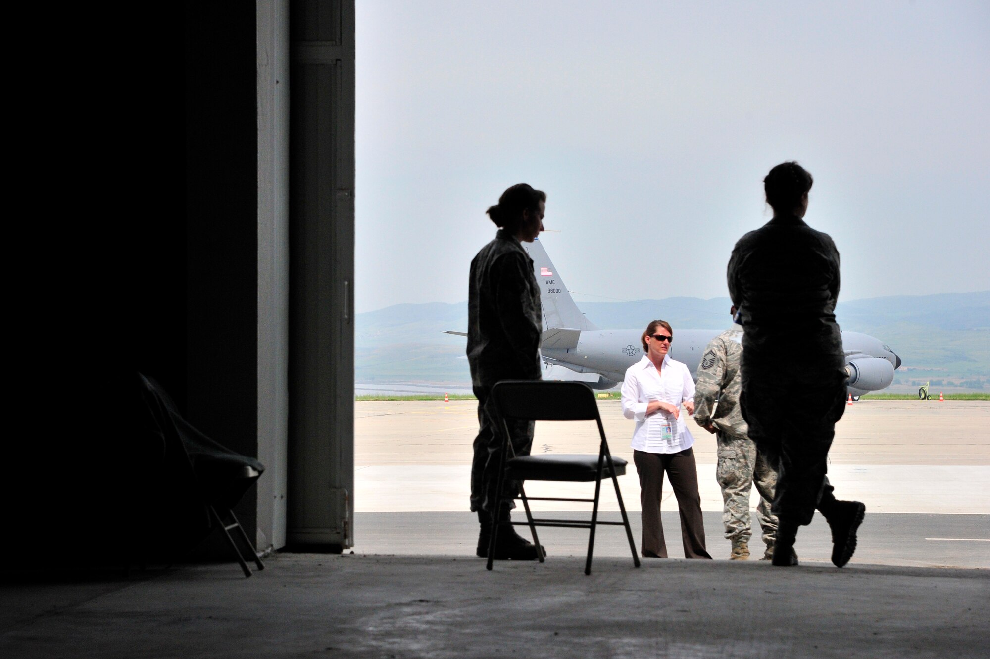 Tech. Sgt. Charles Williams, 621st Contingency Response Wing aerospace ground equipment technician performs maintenance on a fuel bladder at Burgas Airport, Bulgaria May 17.  Four KC-135 Stratotankers and approximately 80 personnel are scheduled to operate from the airport through the end of May.  The aircraft are temporarily deployed here from another base in the region that is currently closed for routine runway repairs.  (U.S. Air Force photo by Master Sgt. Laura K. Deckman/released)