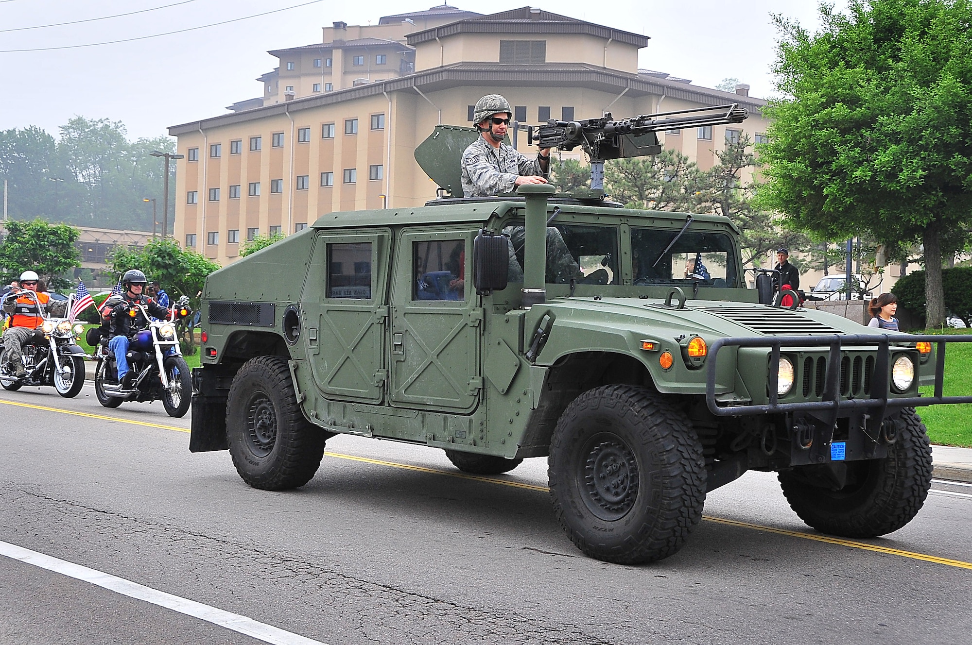 The annual VFW Armed Forces Day Parade was held at Osan Air Base, Republic of Korea, May 21.  Starting at the main gate, more than 25 squadrons and organizations participated, showcasing unit guide-ons and squadron vehicles. (U.S. Air Force Photo by/Staff Sgt. Daylena Gonzalez)