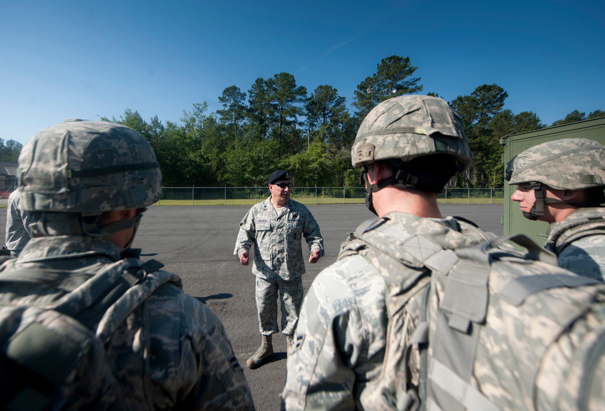 MOODY AIR FORCE BASE, Ga.-- Lt. Col. John Chianese, 105th Security Forces Squadron commander, gives thumbs up to the 820th Base Defense Group Airmen after a fast rope demonstration and base visit May 19. The 820th BDG Airmen displayed repel and fast ropes techniques to the 105th commander. (U.S. Air Force photo/Airman 1st Class Joshua Green)(RELEASED)       
   
     
