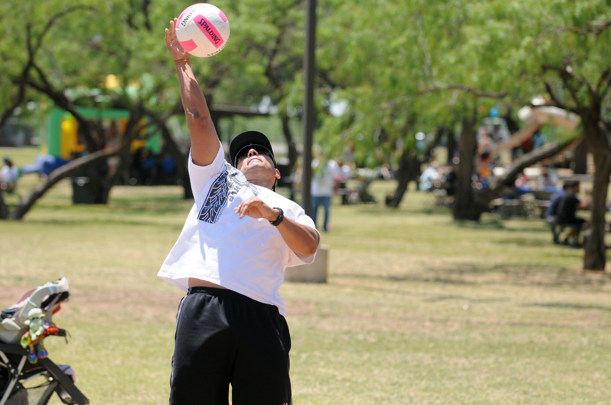 GOODFELLOW AIR FORCE BASE, Texas -- Lt. Col. Michael Jones, 17th Logistic Readiness Squadron Commander, participates in a pickup volleyball game at Goodfellow's Recreation Camp May 21. The San Angelo community sponsored the 6th annual Goodfellow Appreciation Day and provided food, fun and activities to Team Goodfellow. (U.S. Air Force photo/Staff Sgt. Heather L Rodgers)