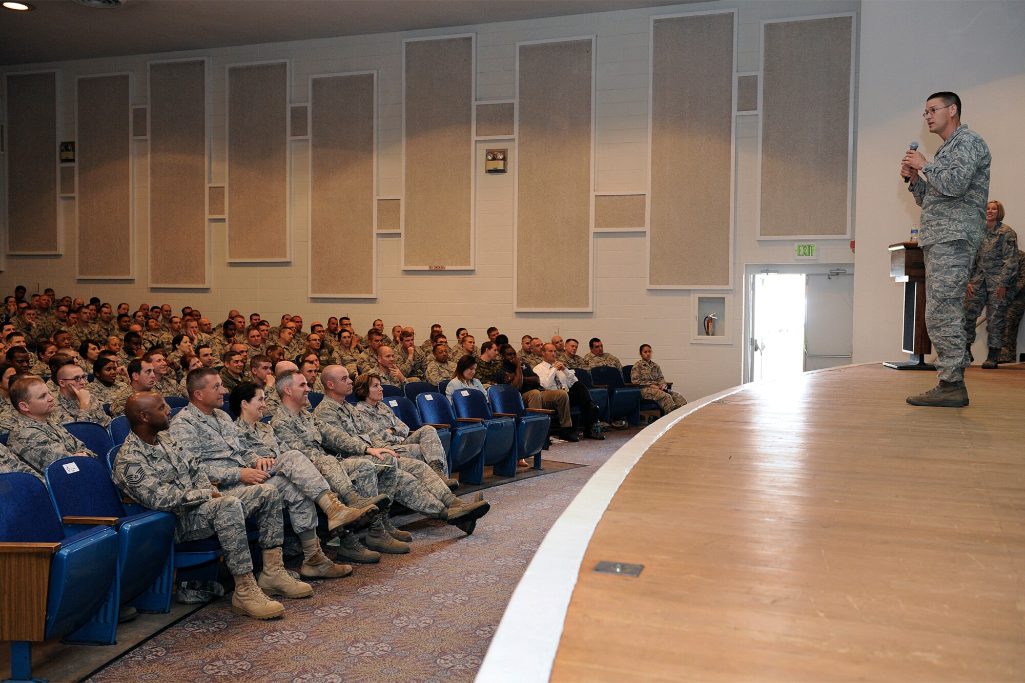 Lt. Col. Ira Perkins, 21st Space Wing staff judge advocate, told Airmen and Department of Defense civilian employees that there have been more DUI cases coming to his office in the first four and half months of this year, than all of last year. Colonel Perkins addressed Airmen during the May 17, 2011, commander’s call at the base auditorium. He called the DUI case increase disturbing and warned Airmen that local law enforcement has stepped up its efforts to “hunt for drunk drivers.” (U.S. Air Force photo/Craig Denton)