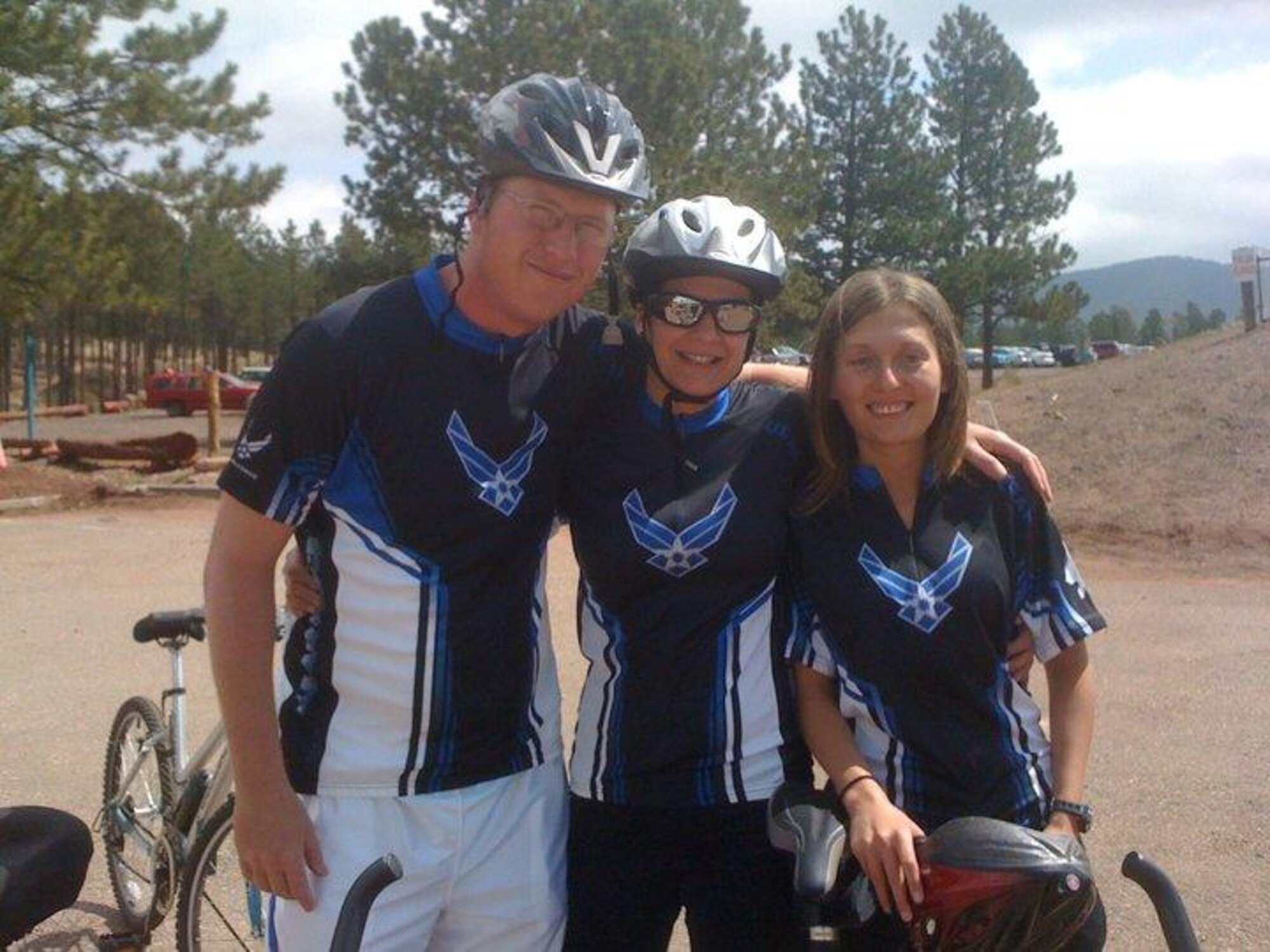 (Left to right) Airmen 1st Class Kevin Swope, 21st Comptroller Squadron, Christina Powell, 21st Logistics Readiness Squadron, and Inna Lvova, 21st CPTS, finish a 14-mile bike ride May 14, 2011, as part of the Tour de Cure Diabetes fundraiser. The three were part of the Front Range Military Cyclists team, a coalition of Army, Air Force and civilian cyclists that participated in the ride. The trio raised more than $600 for the cause. To learn more about Tour de Cure go to http://tour.diabetes.org. (U.S. Air Force photo/Airman 1st Class Ryan Haag)