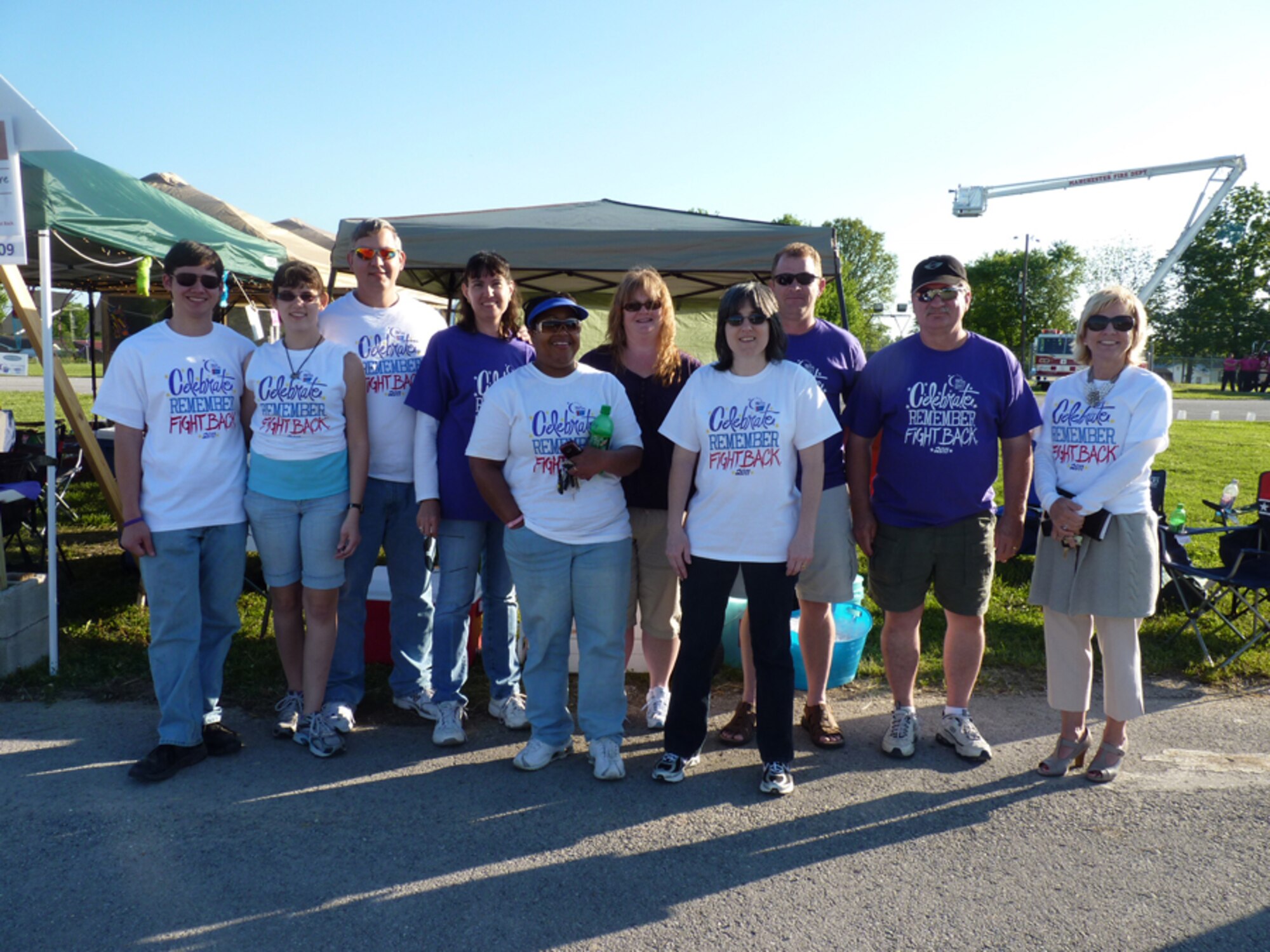 AEDC’s “Remember” team at the annual Relay for Life April 29 consisted of Scott Tucker, Amber Wolfe, Shawn Wolfe, Dee Wolfe, Danita Harvey, Tanya Haggard, Donna Paredez, Bryan Larson, Rick Ferrebee and Kathy Swanson. (Photo provided)