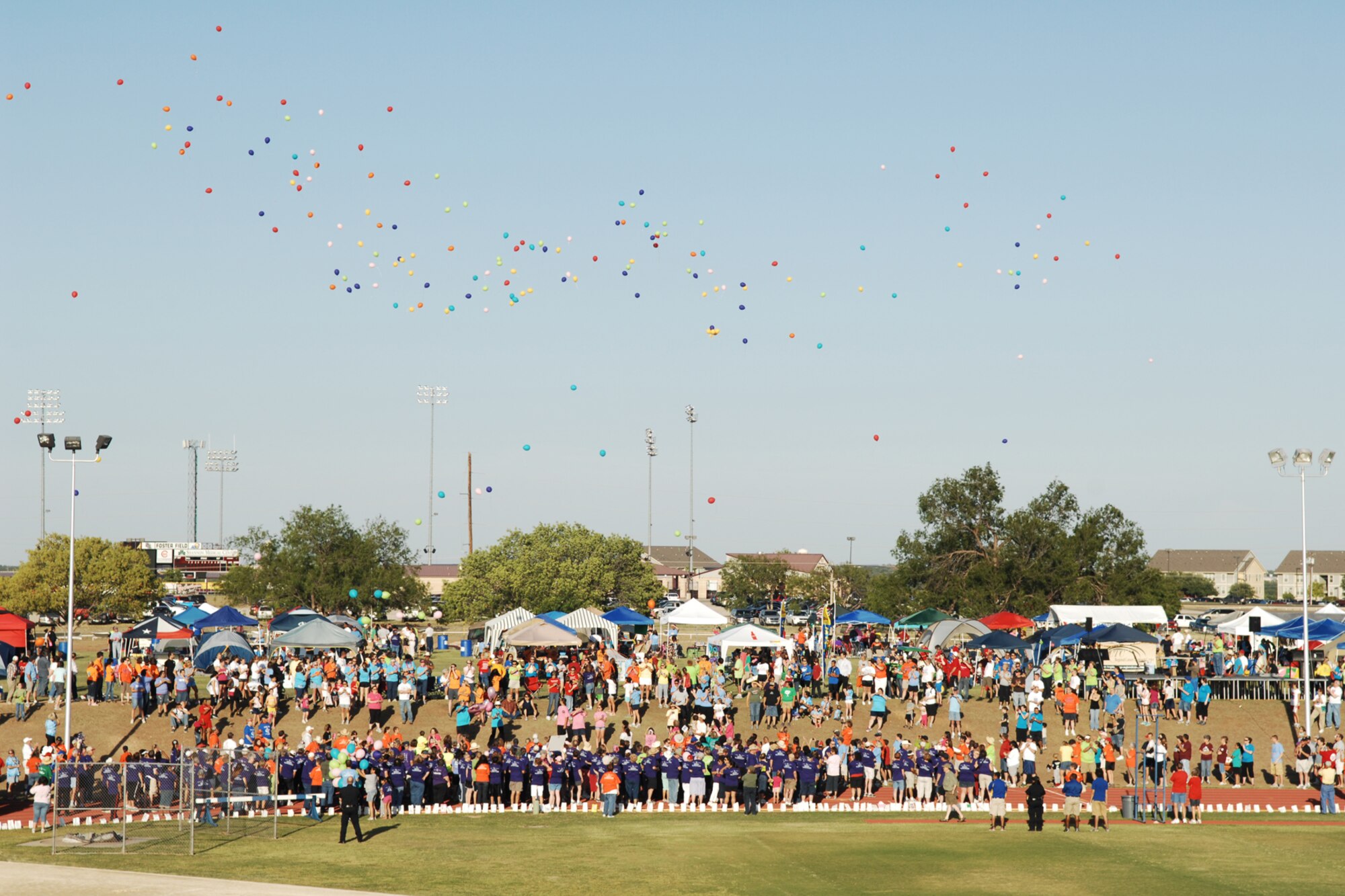 SAN ANGELO, Texas -- Cancer survivors release balloons during the 2011 Relay for Life of Tom Green County Texas May 20. The event raised approximately $190,000 with more than 1300 participants signed up and many more in attendance. (U.S. Air Force photo/Staff Sgt. Laura R. McFarlane)