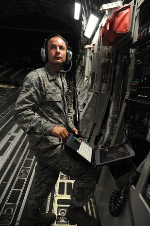Staff Sgt. Daniel Weil prepares to operate the cargo ramp and door on a C-17 during an Home Station Check inspection on Joint Base Charleston, May 23. HSC is a three-day inspection performed every 120 days. Sergeant Weil works in the HSC department of the 437th Maintenance Squadron. (U.S. Air Force photo/ Staff Sgt. Nicole Mickle)  