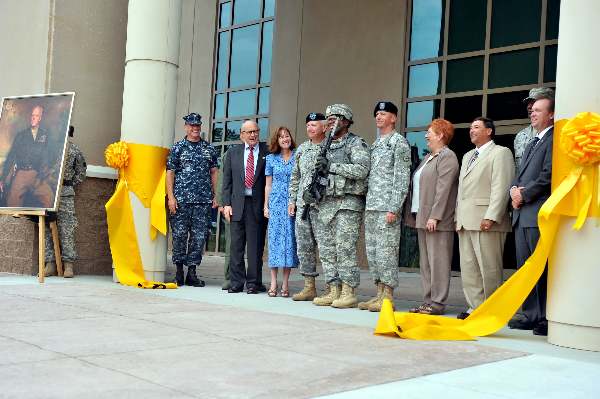 SHAW AIR FORCE BASE, S.C. - Lt. Gen. William G. Webster, Third Army commanding general, cuts the ribbon, marking the opening of Patton Hall, a command and control facility that will serve as the unit's new headquarters at Shaw Air Force Base, S.C., May 20. Third Army has been transferring to the Sumter, S.C. community after a 2005 Base Realignment and Closure mandate ordered the closure of Fort McPherson, Ga. (U.S Air Force Photo/ Airman 1st Class Ashley Gardner) (Released)
