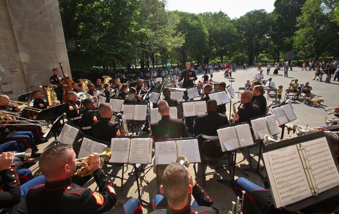 NEW YORK -- The Parris Island Marine Band performed  in the Central Park Band Shell, May 25. More than 3,000 Marines, sailors and Coast Guardsmen will participate in community events and military demonstrations throughout the city. Fleet Week New York 2011 begins May 25 and continues through June 1.