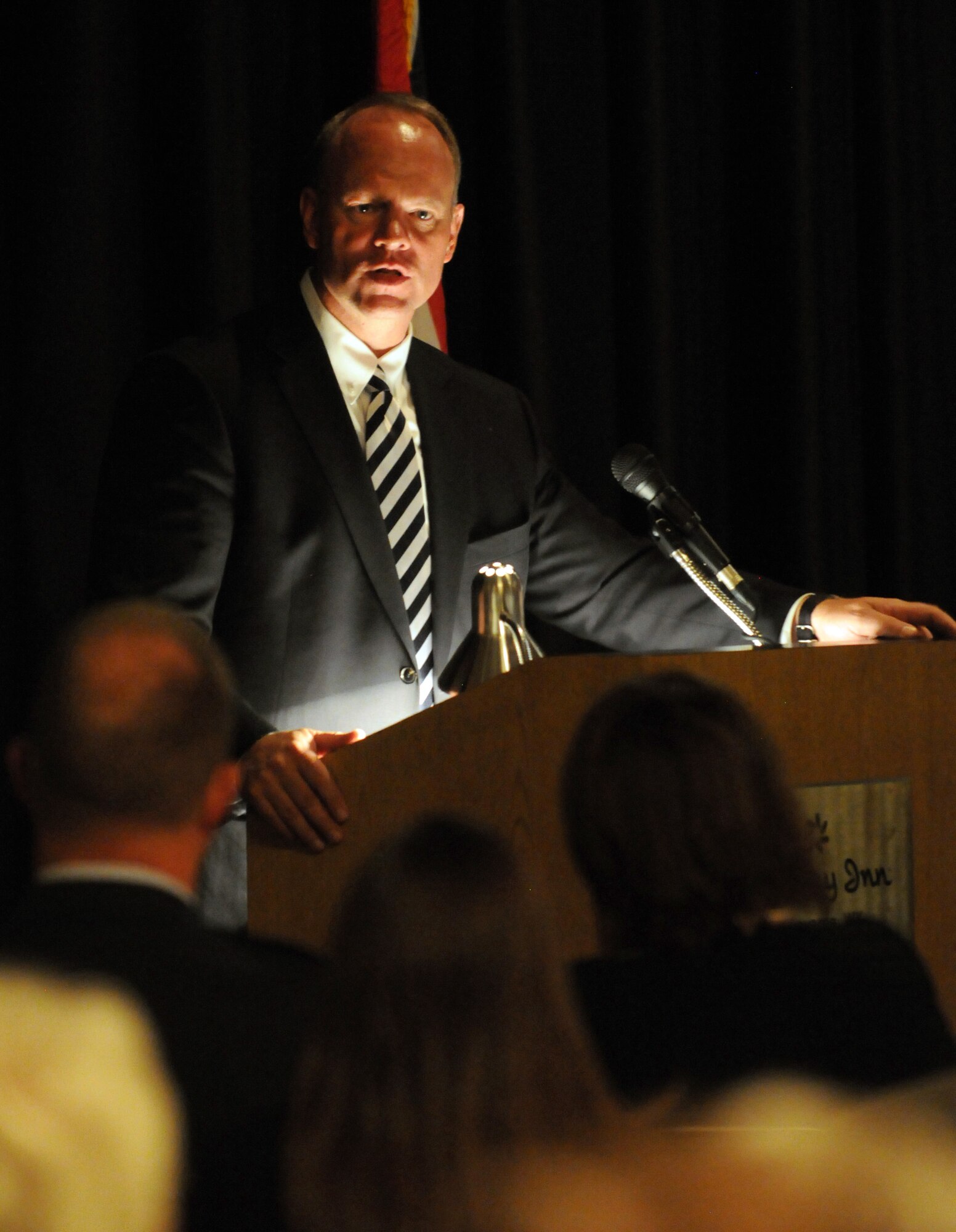 Matt Meade, governor of Wyoming, addresses those in attendance for Cheyenne's Armed Forces Day banquet at the Cheyenne Holiday Inn May 20. (U.S. Air Force photo by R.J. Oriez)