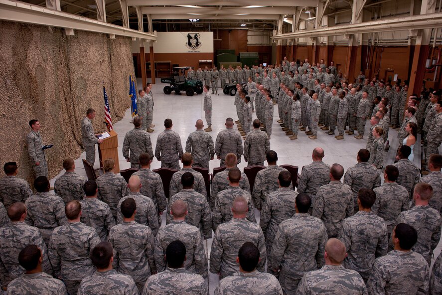MOODY AIR FORCE BASE, Ga.-- Forty-one Airmen from the 823rd and 820th Combat Operations Squadron receive Armed Forces Service Medals for their efforts downrange during an award ceremony May 20. Gen. William M. Fraser III, commander of Air Combat Command, was the distinguished visitor who presented the Airmen with the medals. (U.S. Air Force photo/Airman 1st Class Joshua Green)(RELEASED)
