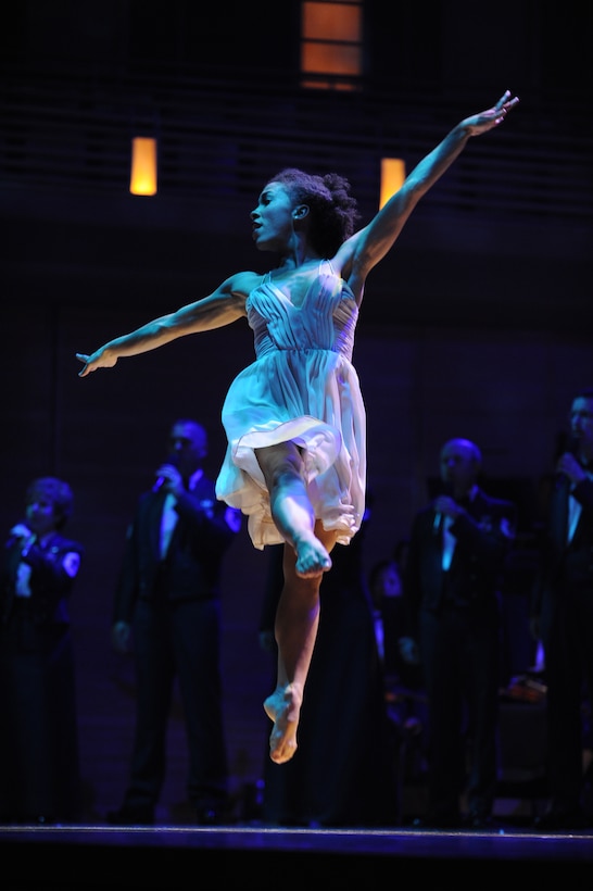 Sabra Johnson, “America’s Favorite Dancer” from Season 3 of "So You Think You Can Dance",  joined the Singing Sergeants on stage. She danced a beautiful solo to the backdrop of the Singing Sergeants a cappella version of the song “Peace”.  (AF Photo by SrA Christopher Ruano)