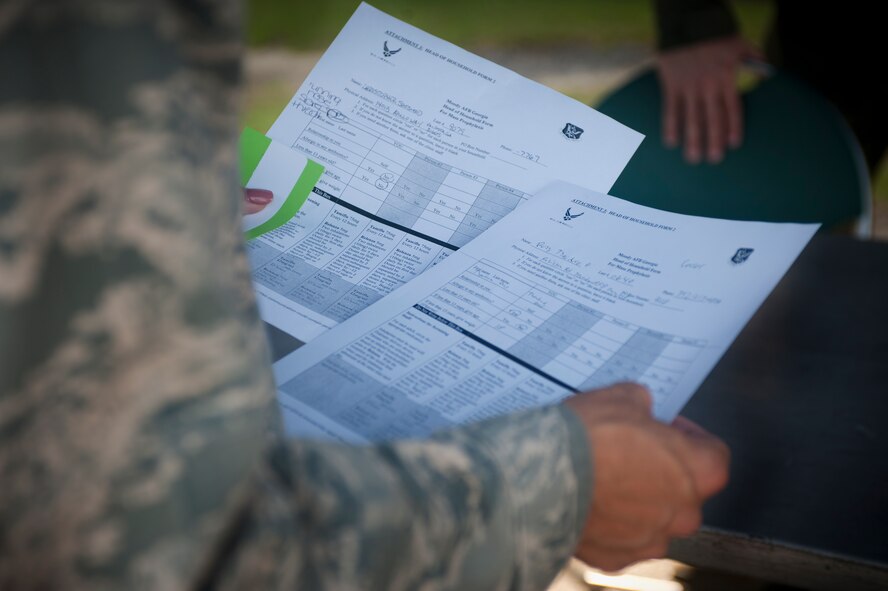 MOODY AIR FORCE BASE, Ga. -- A member of the 23rd Medical Group reviews medical paperwork during a point of distribution exercise, May 25. The exercise is an annual requirement to test Moody’s ability to contain a disease. (U.S. Air Force photo/ Airman 1st Class Jarrod Grammel)(RELEASED)