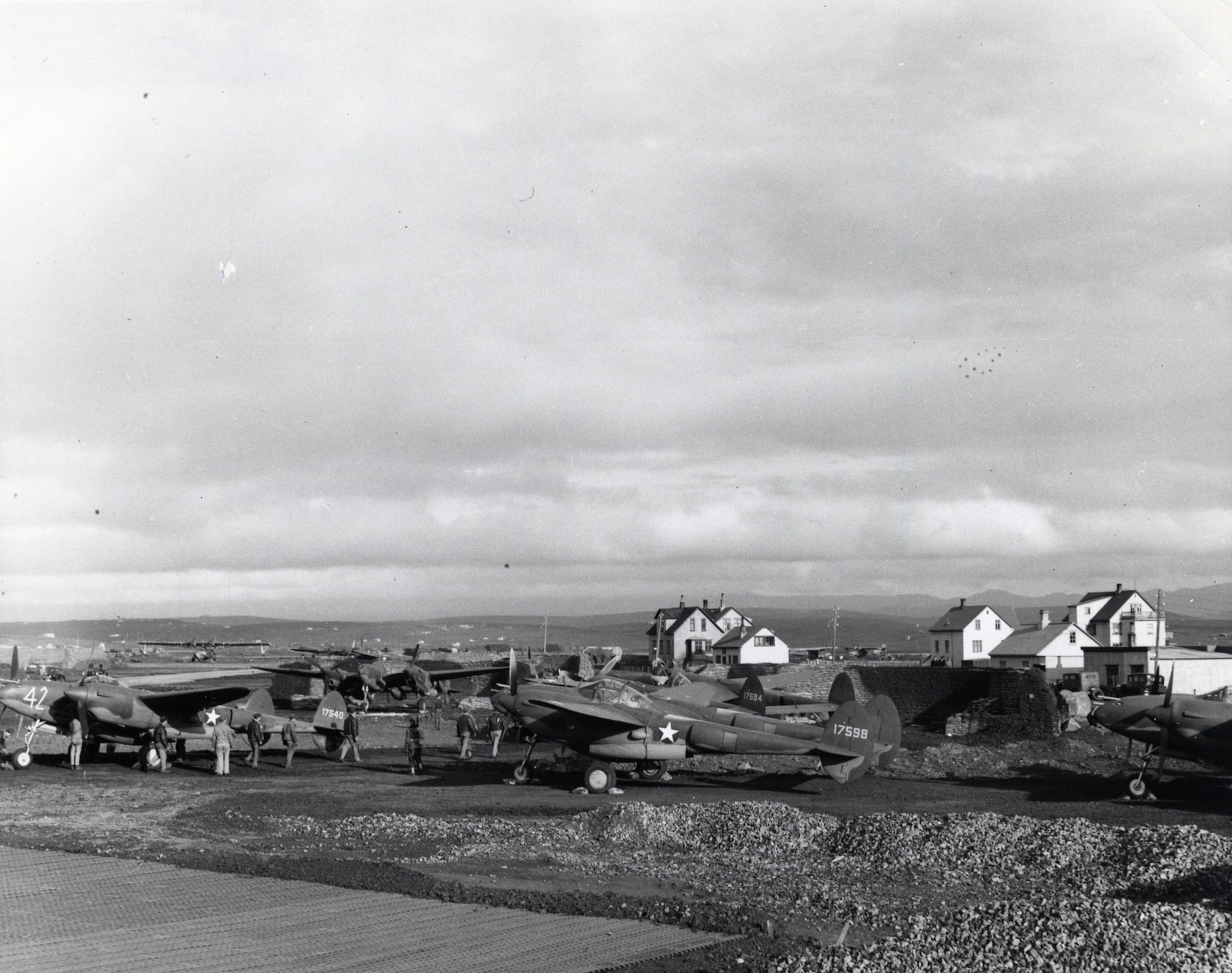 P-38s at refueling stop in Iceland on their way to England in the summer of 1942. (U.S. Air Force photo)