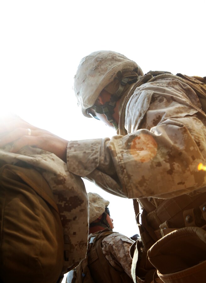 Marines with Fox Company, 2nd Battalion, 9th Marine Regiment, prepare for a beach assault demonstration at New York City’s Coney Island, May 26, 2011. Various units from II Marine Expeditionary Force and Marines Forces Reserve have organized under the 24th MEU to form the Special Purpose Marine Air Ground Task Force - New York. The Marines embarked on the Navy’s Amphibious Assault Ships, the USS Iwo Jima (LHD -7) and USS New York (LPD-21) to take part in Fleet Week New York 2011 from May 25 to June 1. The Marines will showcase the capabilities of the MAGTF, and also honor those who have served by participating in various events during the Memorial Day weekend.