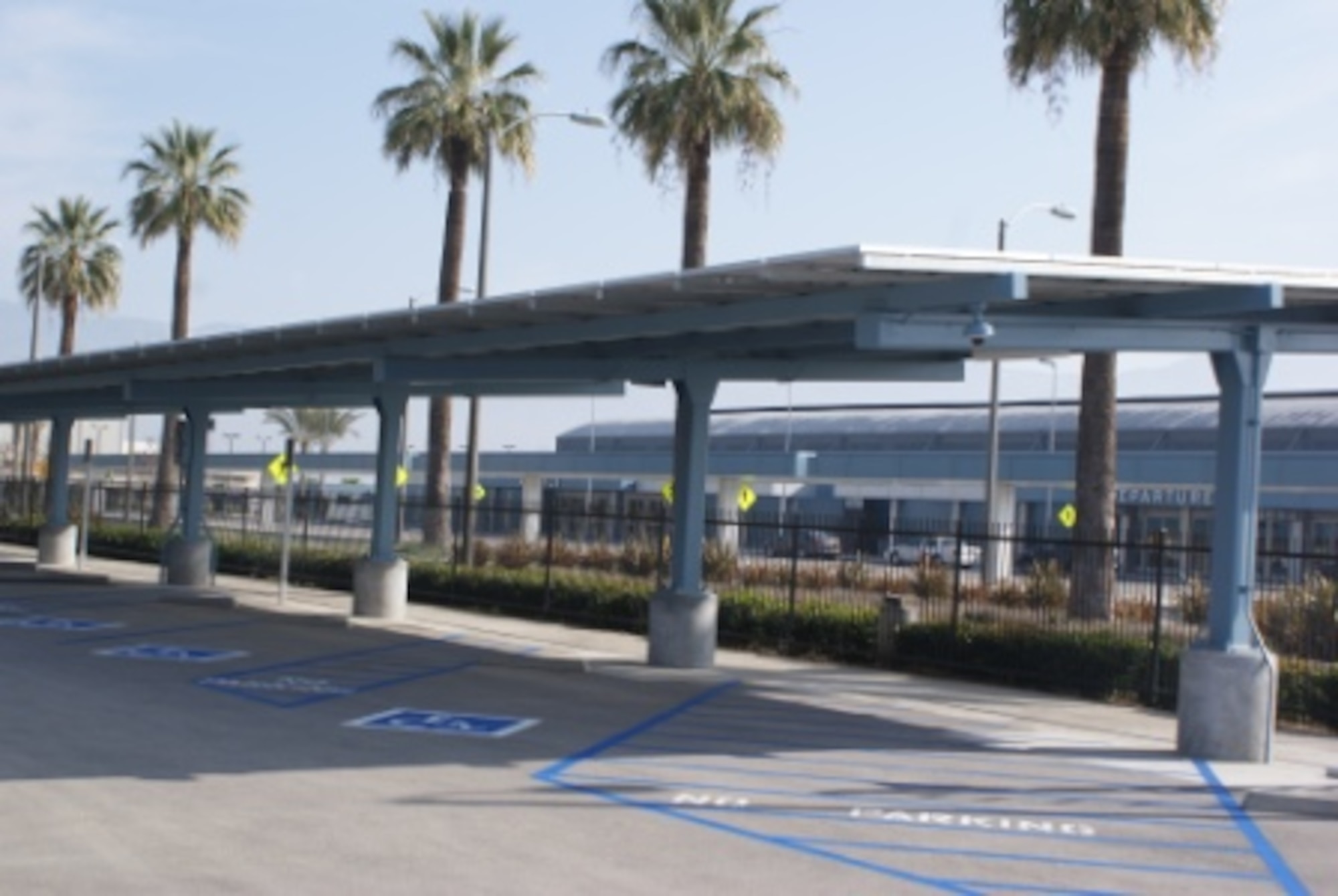 A parking lot at the former Norton AFB is going solar, thanks to a $2.8 million project to shade the San Bernardino International Airport's parking lot. [Photos courtesy of Inland Valley Development Agency]
