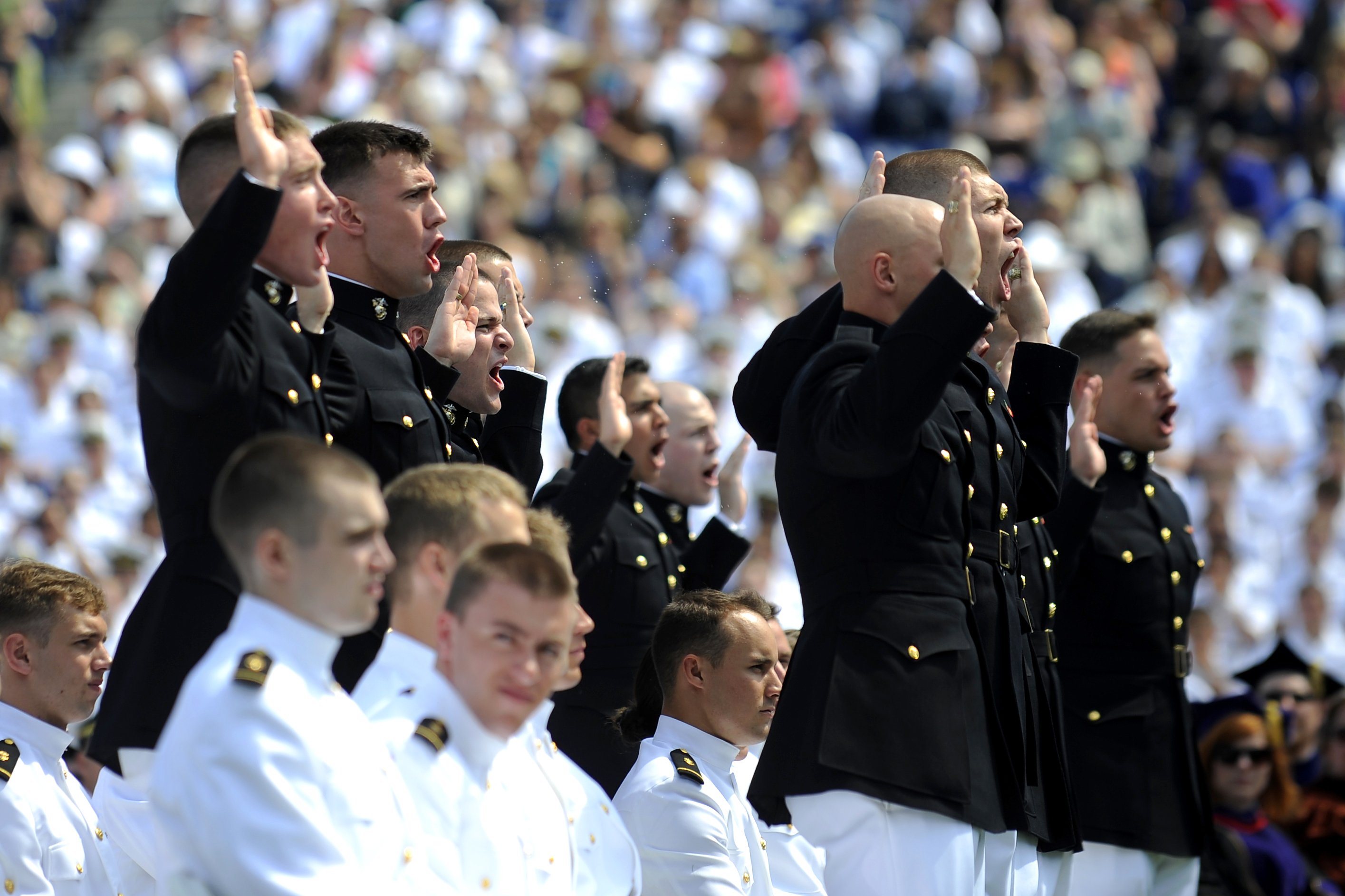 U.S. Marine cadets take the oath of enlistment during the U.S. Naval