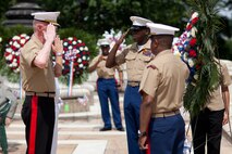 NEW YORK - Major Gen. Richard Mills, a Huntington, N.Y., native, returns a salute to Harlem Youth Marine Cadets during a Memorial Day wreath laying ceremony at the Soldiers' and Sailors' Monument, May 30. More than 3,000 Marines, Sailors and Coast Guardsmen in the area participating in community outreach events and equipment demonstrations as part of Fleet Week New York 2011. This is the 27th year New York has hosted the sea services for Fleet Week. (Official Marine Corps photo by Sgt. Randall A. Clinton / RELEASED)\