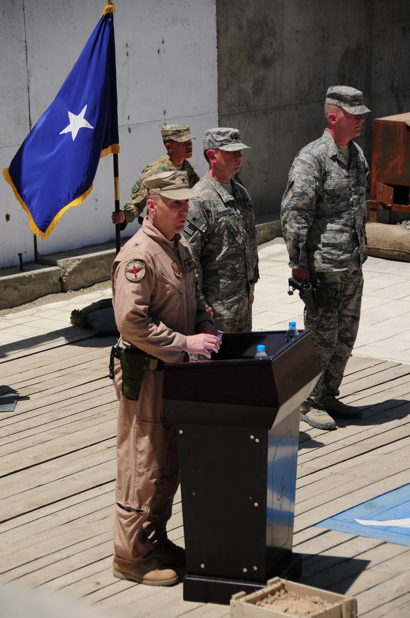 U.S. Air Force Brigadier General David Allvin the 438th Air Expeditionary Wing Commander speaks during a Memorial Day ceremony in Kabul, May 30, 2011.  The ceremony recognized fallen service members including the eight airmen and DOD contractor killed here April 27th. (U.S. Air Force photo by Senior Airman Amber Williams/Released)