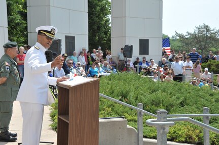Omaha, Neb. - Vice Admiral Cecil D. Haney, deputy commander, U.S. Strategic Command, speaks during a memorial service held at Memorial Park 31 May, 2011.