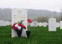 The resting place of Brig. Gen. Richard E. Ellsworth is adorned with flowers on Memorial Day weekend at the Black Hills National Cemetery in South Dakota, May 29, 2011. General Ellsworth and his crew of 23 lost their lives aboard an RB-36 while returning from a routine exercise in Europe in 1953. President Dwight D. Eisenhower dedicated Ellsworth Air Force Base in his honor on June 13 of that year. (U.S. Air Force photo by Amn Alystria Maurer)