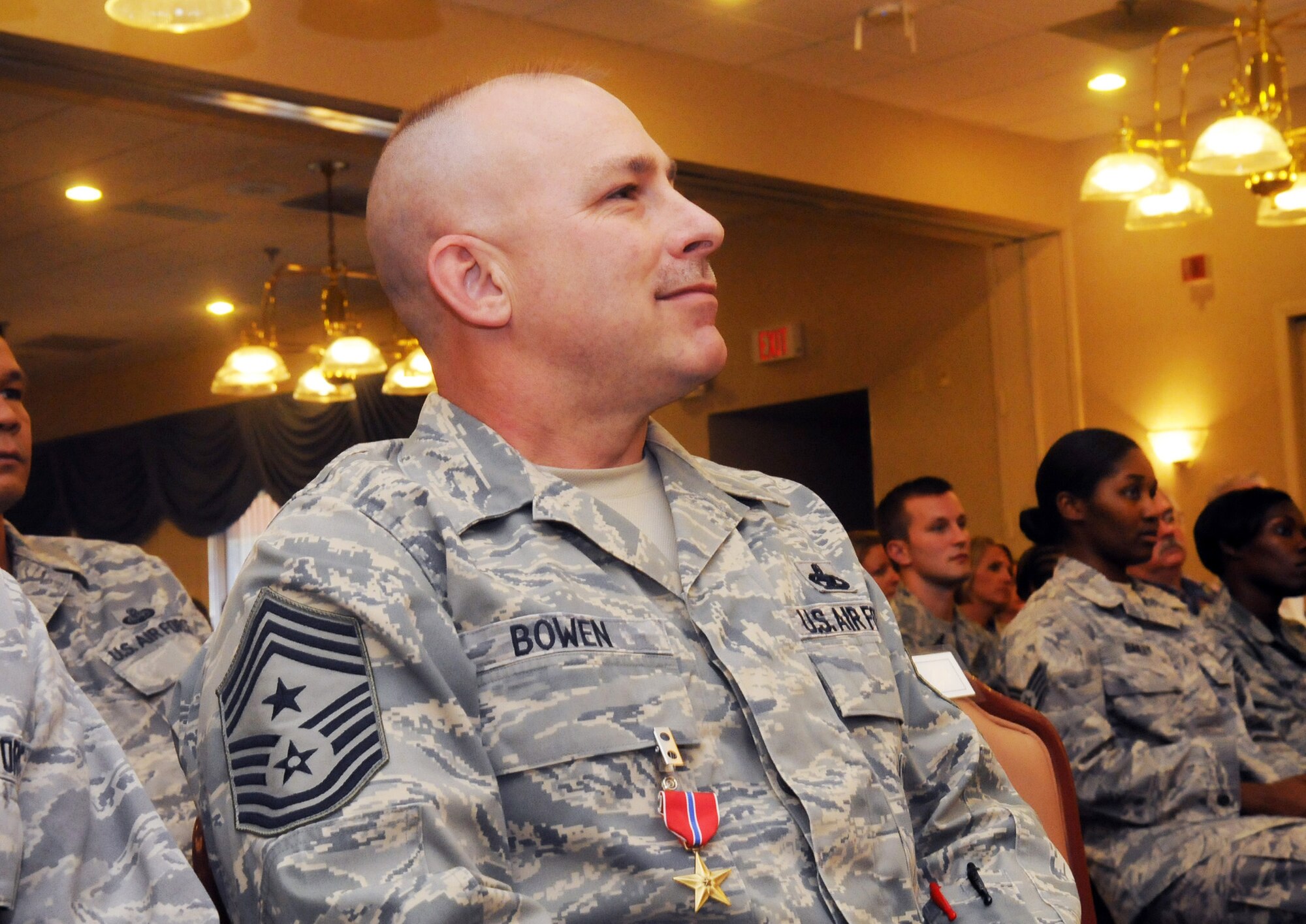 Command Chief Master Sergeant Patrick Bowen was presented a Bronze Star May 31. U. S. Air Force photo by Sue Sapp