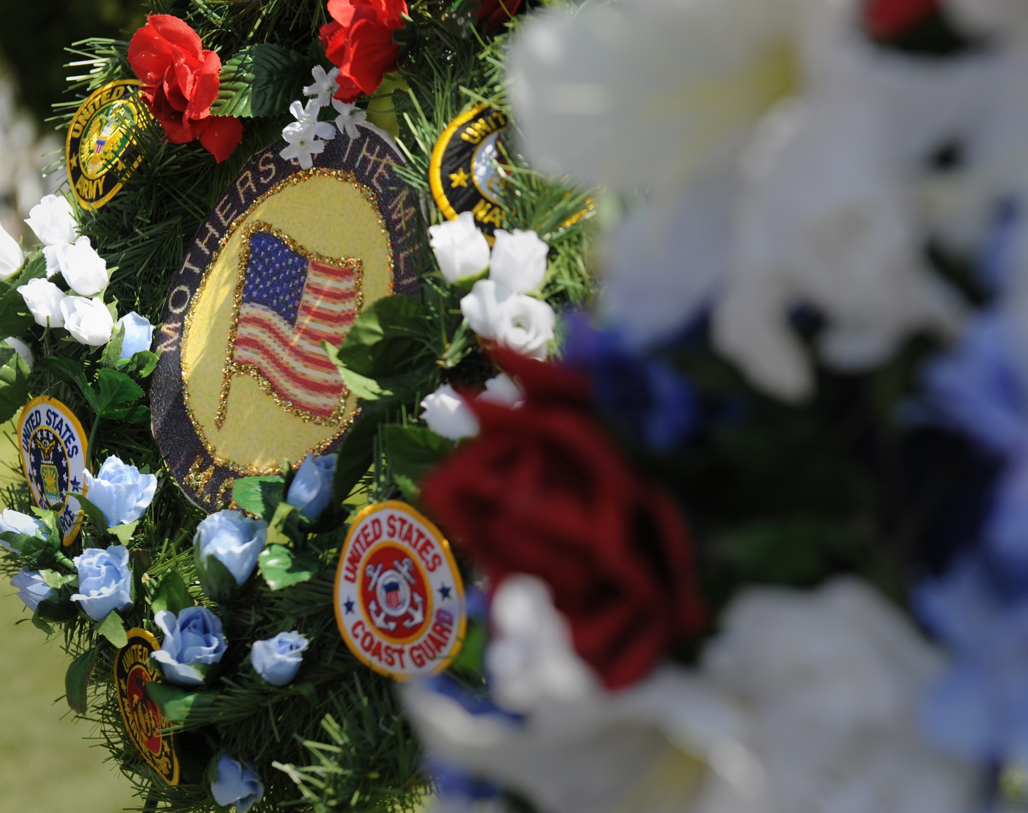 MOUNTAIN HOME, Idaho – Wreaths are displayed during a Memorial Day ceremony at the Mountain View Cemetery here May 30. Over 10 organizations laid the wreaths to honor fallen military member during the ceremony. (U.S. Air Force photo by Staff Sgt. Gina Chiaverotti-Paige) 