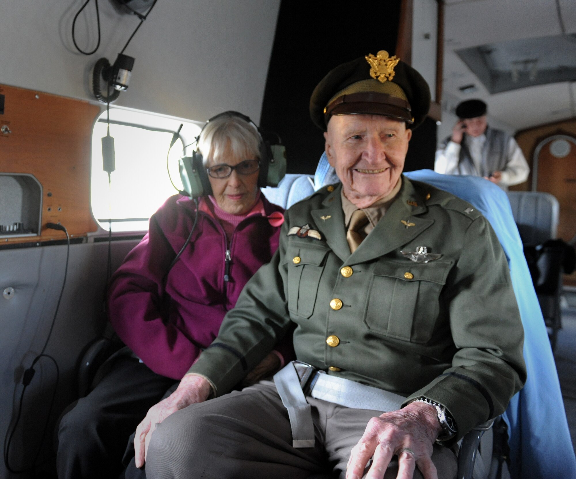 HAILEY, Idaho -- Retired U.S. Air Force Col. Gail Halvorsen and his wife Lorraine prepare for take-off in a Grumman HU-16 Albatross here May 26. Colonel Halvorsen was flying over Hailey and dropping over 300 candy parachutes for children on the ground to reenact his historic mission, Operation Little Vittles. (U.S Air Force photo by Staff Sgt. Gina Chiaverotti-Paige) 