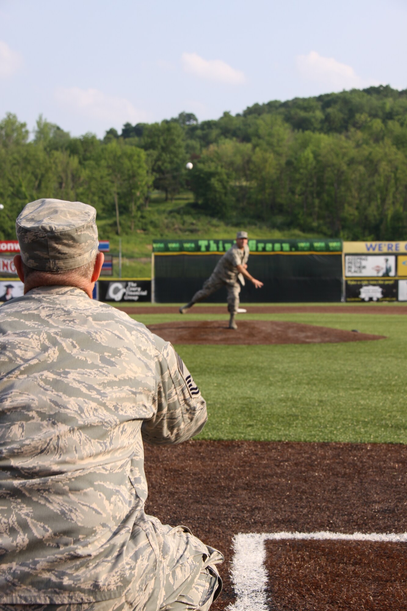 Members of the 911th Airlift Wing, Air Force Reserve Command, came to play as the unit helped the Washington Wild Things, May 29, 2011 celebrate its’ 10-year anniversary.  Part of the event included a first-pitch by Col. Bryan Bly, vice commander, and first-catch by Chief Master Sgt. Brian Zator, financial analyst.  The pre-game festivities also included the 911th AW Color Guard and a flyover by the wing’s C-130 Hercules cargo aircraft.