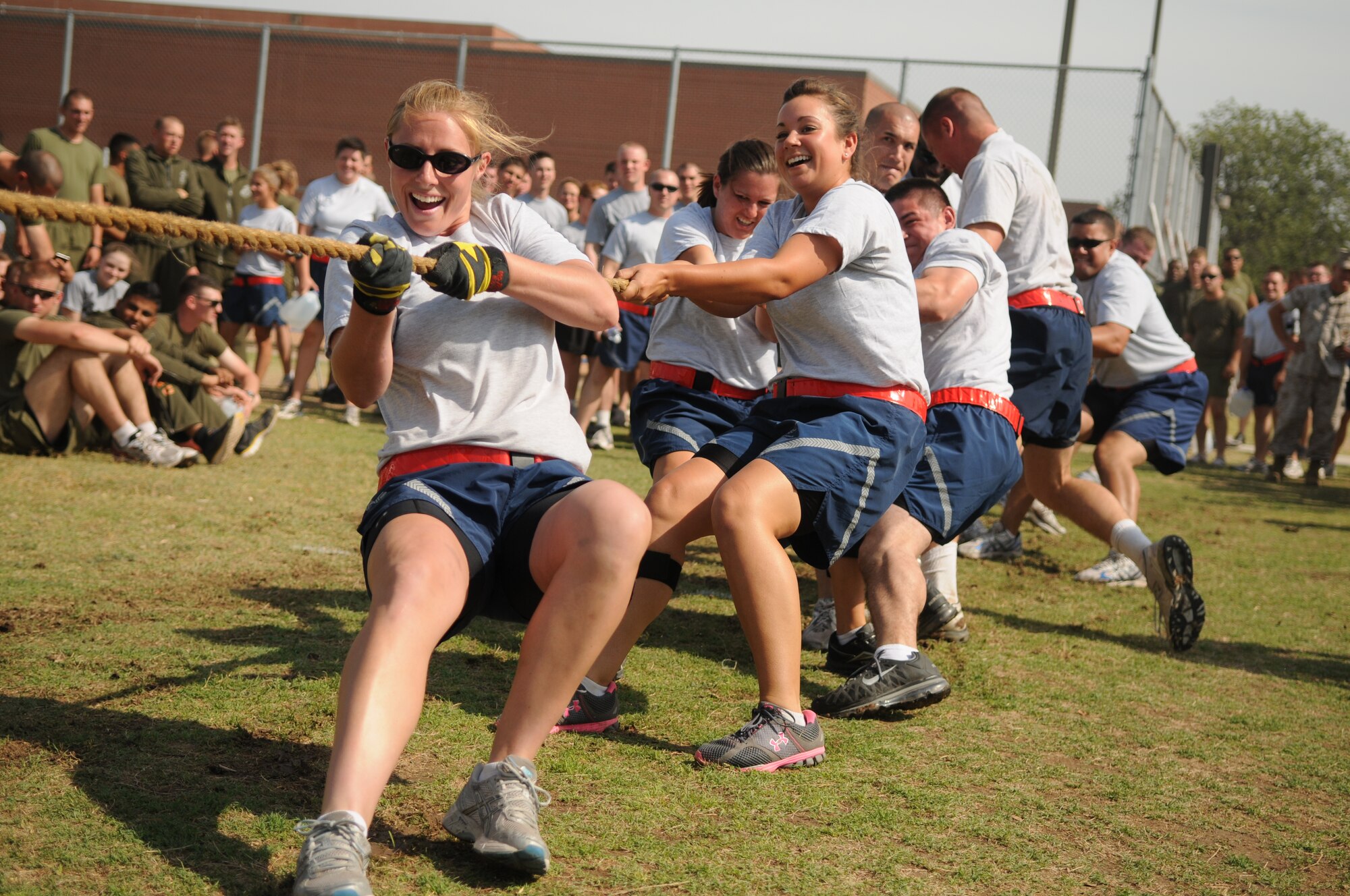 GOODFELLOW AIR FORCE BASE, Texas -- Airmen from the 312th Training Squadron battle it out in a  tug-of-war competition May 27. Team Goodfellow devoted the day to safety and sports to kick off the 101 critical days of summer. (U.S. Air Force photo/Staff Sgt. Heather L Rodgers)