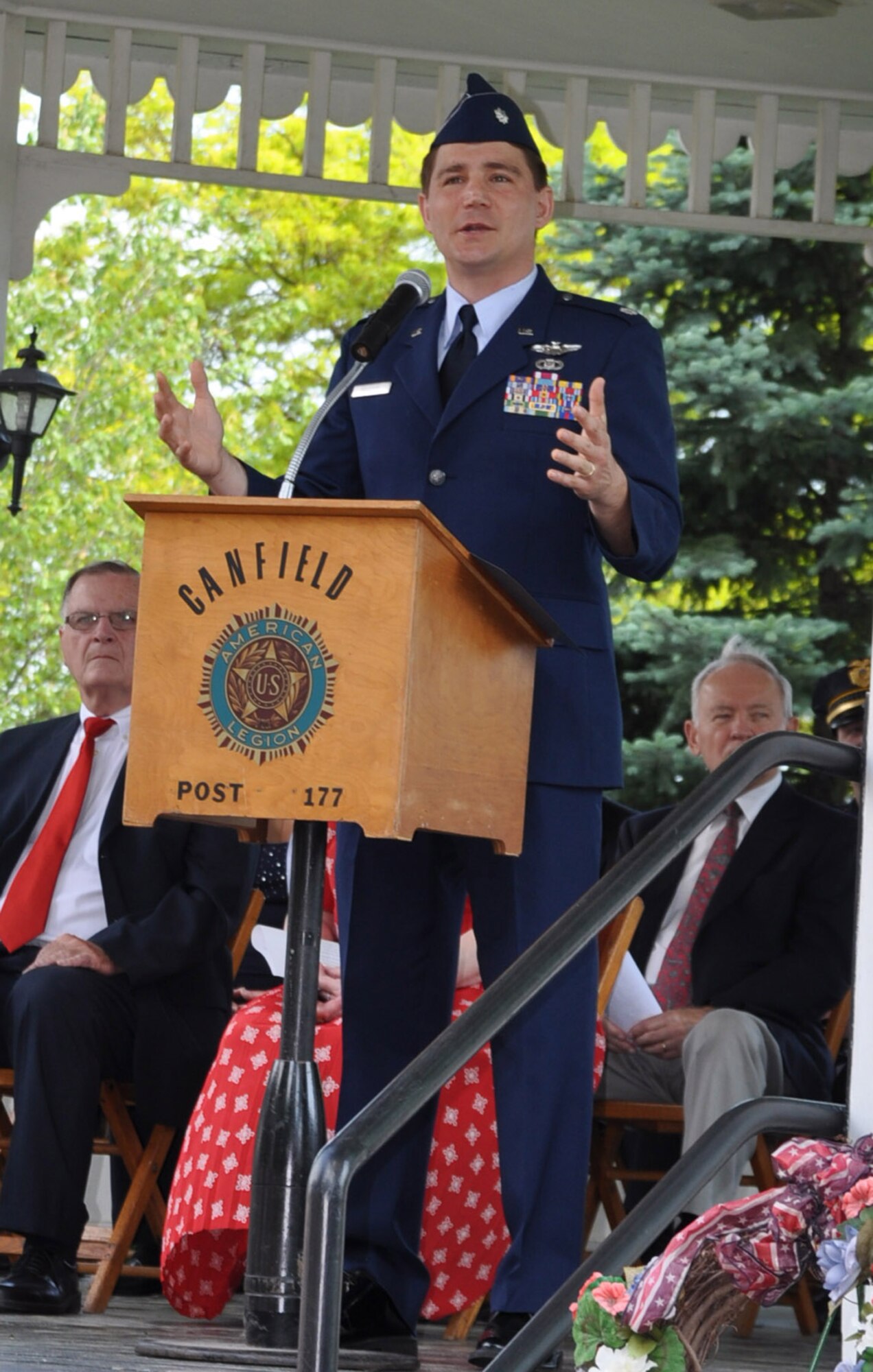 CANFIELD, Ohio — Air Force Reservist Lt .Col. John Boccieri, a command C-130 pilot and former U.S. Congressman, gives a Memorial Day speech in the town square May 30. 