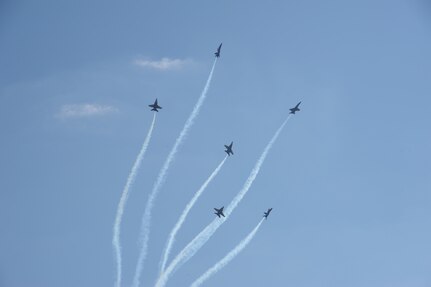 The Navy Blue Angels practice Oct. 28 for the 2011 Randolph Air Force Base Airshow. The aerial demonstrations highlight the unique capabilities of the American military services, while showcasing the world's most technologically advanced air and space force and capabilities not ordinarily seen. (U.S. Air Force photo/Joel Martinez)