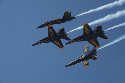 The Navy Blue Angels practice Oct. 28 for the 2011 Randolph Air Force Base Airshow. The aerial demonstrations highlight the unique capabilities of the American military services, while showcasing the world's most technologically advanced air and space force and capabilities not ordinarily seen. (U.S. Air Force photo/Joel Martinez)