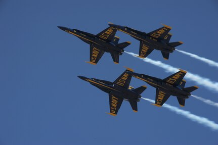The Navy Blue Angels practice Oct. 28 for the 2011 Randolph Air Force Base Airshow. The aerial demonstrations highlight the unique capabilities of the American military services, while showcasing the world's most technologically advanced air and space force and capabilities not ordinarily seen. (U.S. Air Force photo/Joel Martinez)