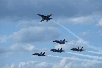 Navy Blue Angels arrive at Randolph Air Force Base, Oct. 27 for the 2011 Randolph Air Force Base Airshow.  The aerial demonstrations highlight the unique capabilities of the American military services, while showcasing the world's most technologically advanced air and space force and capabilities not ordinarily seen. (U.S. Air Force photo/Joel Martinez)