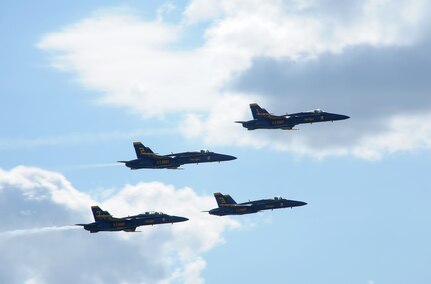 Navy Blue Angels arrive at Randolph Air Force Base, Oct. 27 for the 2011 Randolph Air Force Base Airshow.  The aerial demonstrations highlight the unique capabilities of the American military services, while showcasing the world's most technologically advanced air and space force and capabilities not ordinarily seen. (U.S. Air Force photo/Joel Martinez)