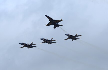 Navy Blue Angels arrive at Randolph Air Force Base, Oct. 27 for the 2011 Randolph Air Force Base Airshow. The pilots perform a variety of maneuvers demonstrating both high-performance and precision capabilities of the aircraft.  (U.S. Air Force photo/Joel Martinez)