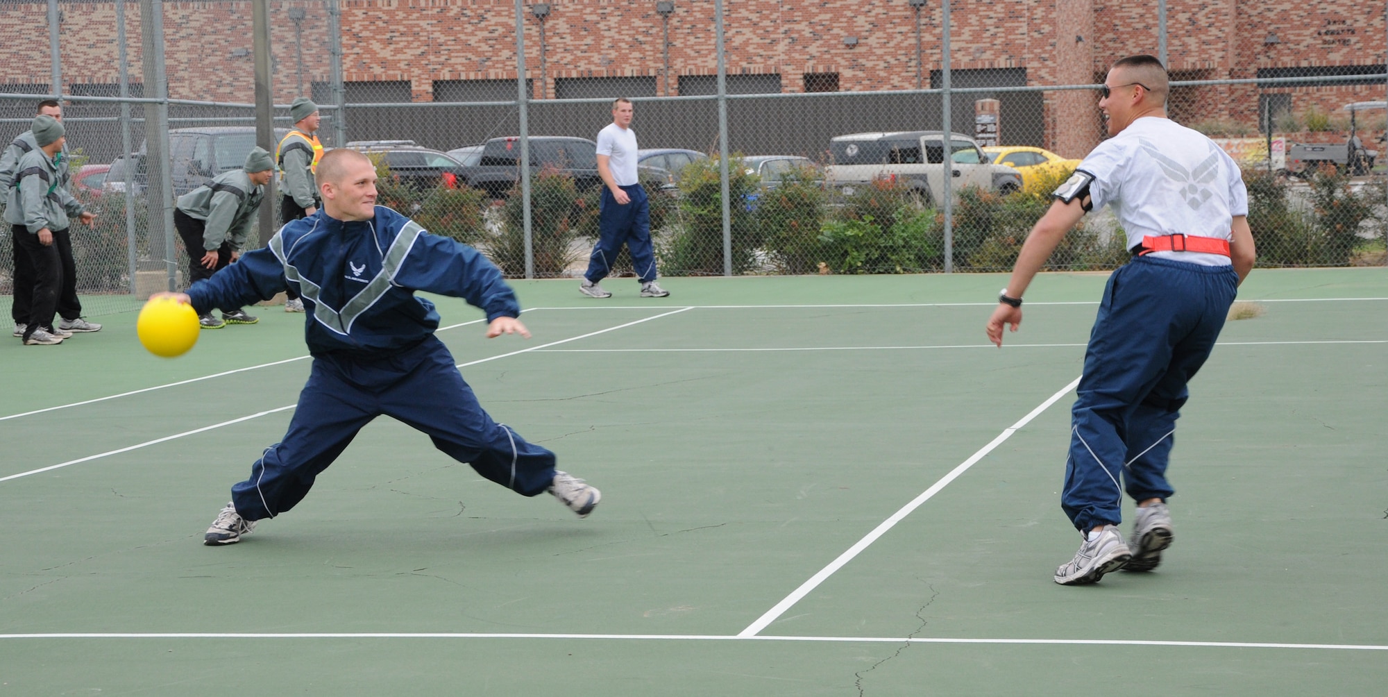 GOODFELLOW AIR FORCE BASE, Texas—Students faceoff in a dodge ball game during the quarterly Sports Day, Oct. 28. The half-day event promotes morale and esprit de corps by promoting  friendly competition between groups. (U.S. Air Force photo/Airman 1st Class Jessica Keith)