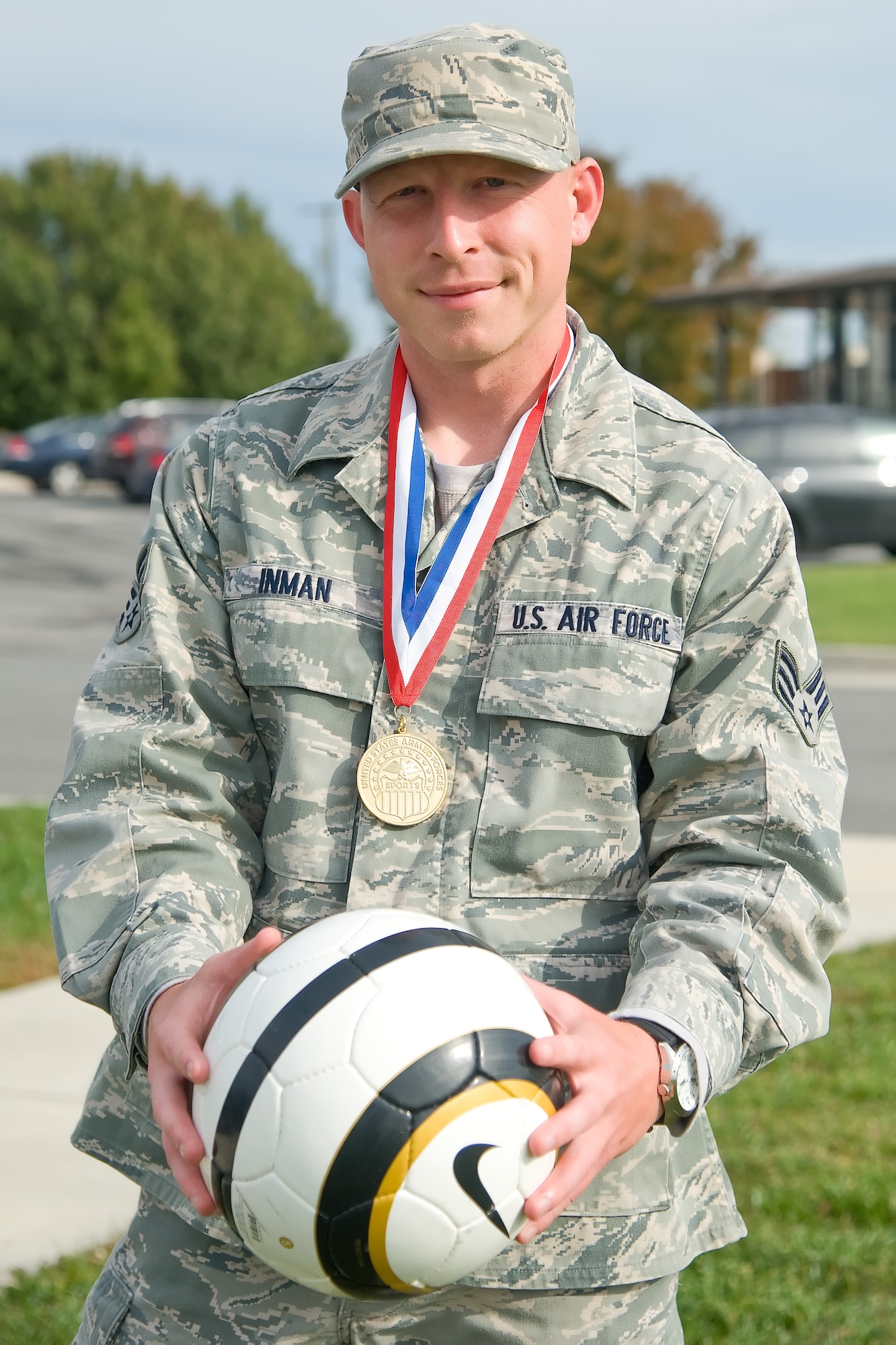 Senior Airman Alex Inman, a medical technician with the 436th Medical Operations Squadron, was part of the All-Air Force Men’s Soccer Team that took home the gold at the 2012 Armed Forces Soccer Championship. After the tournament he was selected as one of three Air Force members to the all-tournament team. (U.S. Air Force photo by Adrian Rowan)