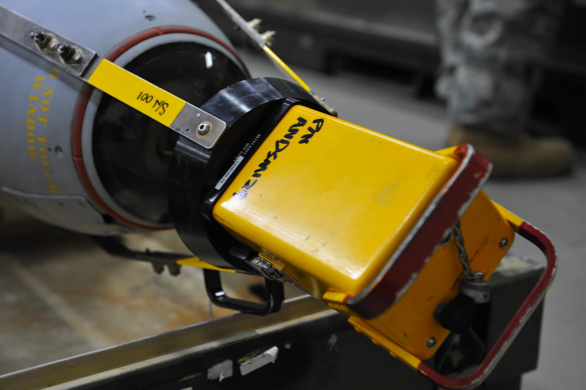 SPANGDAHLEM AIR BASE, Germany – A TV guided missile undergoes testing inside the missile maintenance shop here Oct. 27. The 52nd Equipment Maintenance Squadron tests every munition on base after 20 flights or after 180 days to guarantee mission surety and provide combat power to U.S. European Command. (U.S. Air Force photo/Airman 1st Class Dillon Davis)