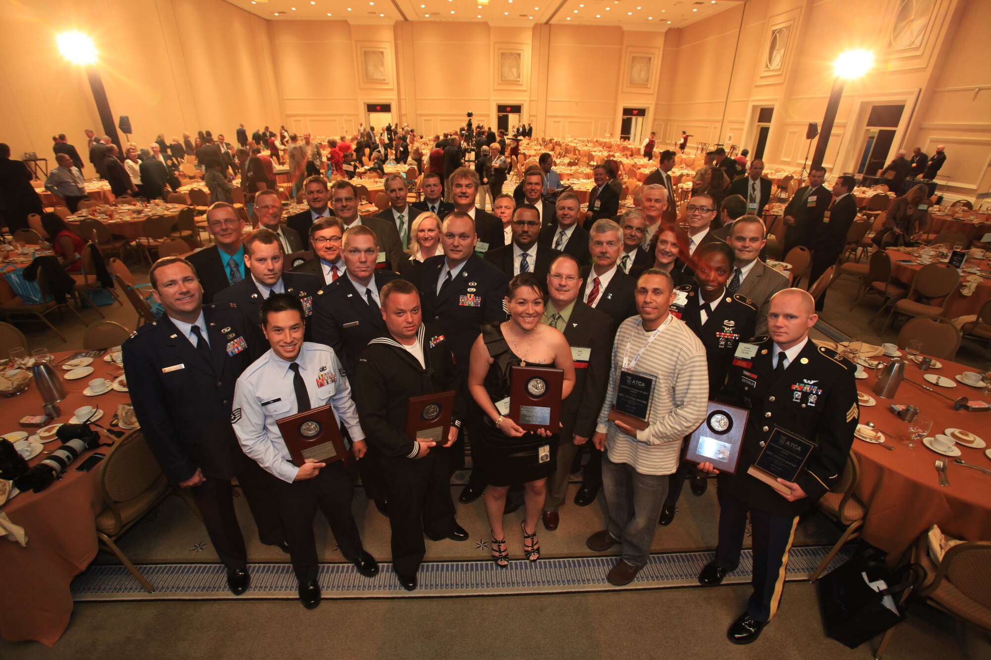 Staff Sgt. Ut Ta (front row, left) receives the Lingiam Odems Memorial Award
in a ceremony held in Washington D.C. Oct. 3. The award is presented to an
individual, military or civilian air traffic control specialist, who has,
during the previous year, performed in an exemplary or extraordinary manner
in support of military air traffic control facilities. Staff Sgt. Ta was
also recognized as the 2011 Air Force Global Strike Command Air Traffic
Controller of the Year and Air Force Air Traffic Controller of the Year.
(Air Traffic Control Association courtesy photo)
