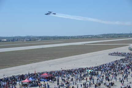 A record crowd of 150,000 attended the 2011 Randolph Air Force Base Airshow Oct. 29. Headlining this year's event were the U.S. Navy Blue Angels. (U.S. Air Force photo/Joel Martinez)