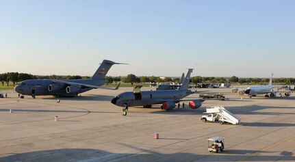 Air Force aircraft are displayed Oct. 29 as part of the 2011 Randolph Air Force Base Airshow. Air shows allow the Air Force to display the capabilities of their aircraft to the American public through aerial demonstrations and static displays.  Randolph's air show allowed attendees to get up close and personal to see some of the equipment and aircraft used by the U.S. military servicemembers and Department of Defense civilians today. (U.S. Air Force Photo by Don Lindsey)