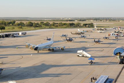 Air Force aircraft are displayed Oct. 29 as part of the 2011 Randolph Air Force Base Airshow. Air shows allow the Air Force to display the capabilities of their aircraft to the American public through aerial demonstrations and static displays.  Randolph's air show allowed attendees to get up close and personal to see some of the equipment and aircraft used by the U.S. military servicemembers and Department of Defense civilians today. (U.S. Air Force Photo by Don Lindsey)