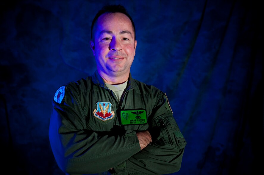 U.S. Air Force Master Sgt. William Godwin, 41st Rescue Squadron acting first sergeant, has close ties with Flying Tiger heritage. During his 20-year career, Godwin has deployed numerous times with the 74th, 75th and 76th Fighter Squadrons to support operations Desert Shield and Desert Storm. He began his career at England Air Force Base, La., where he served as a load crew member for A-10  Thunderbolts and is now at Moody Air Force Base, Ga., working with HH-60G Pave Hawks. (U.S. Air Force photo by Staff Sgt. Jamal D. Sutter/Released)