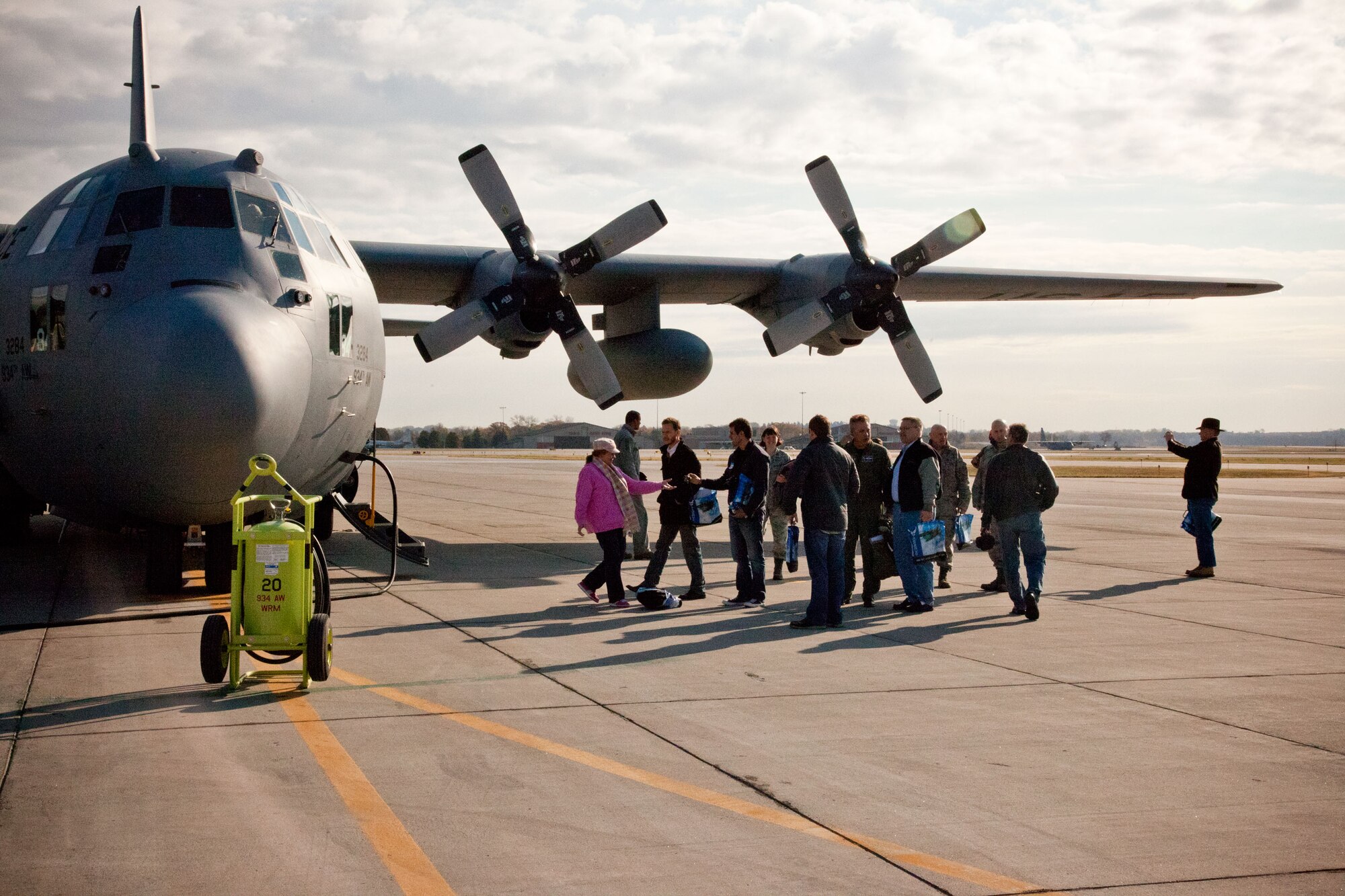 Local clergy members arrive back at the 934th Airlift Wing after the  Clergy Day flight Oct. 28.(Air Force Photo/Shannon McKay)