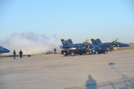 Navy Blue Angels perform at Randolph Air Force Base, Oct. 29 for the 2011 Randolph Air Force Base Airshow. The pilots perform a variety of maneuvers demonstrating both high-performance and the precision capabilities of the aircraft.  (U.S. Air Force photo/Joel Martinez)