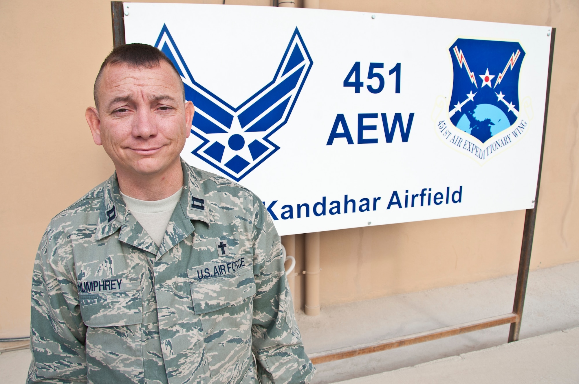 KANDAHAR AIRFIELD, Afghanistan -- Chaplain (Capt.) Kevin Humphrey was named the recipient of the Witherspoon Award Oct. 19, 2011. Humphrey, deployed from Kadena Air Base, Japan, was selected as one of three 2011 winners of the National Bible Association award. (U.S. Air Force photo by Senior Airman Corey Hook)