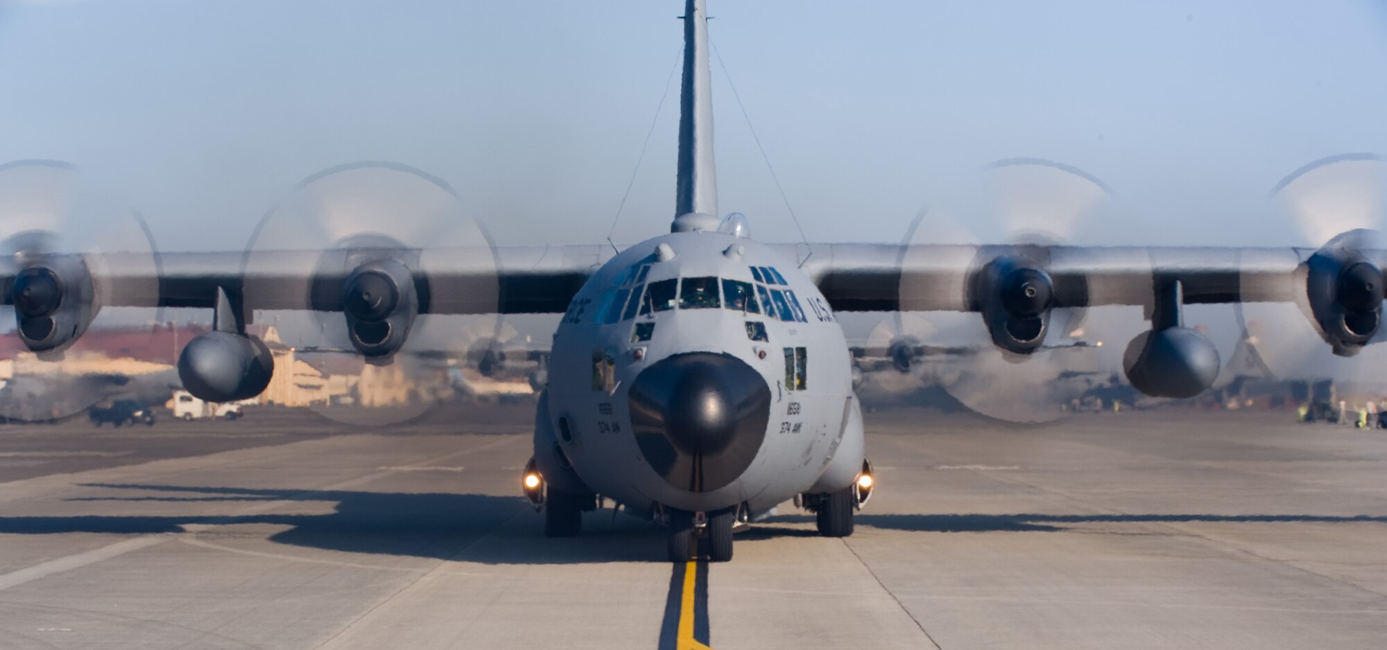 YOKOTA AIR BASE, Japan -- A C-130 Hercules taxis down the flight line preparing for takeoff at Yokota Air Base, Japan, Nov. 2, 2011. Six C-130s participated in the Samurai Surge. (U.S. Air Force photo/Airman 1st Class Krystal M. Garrett) 