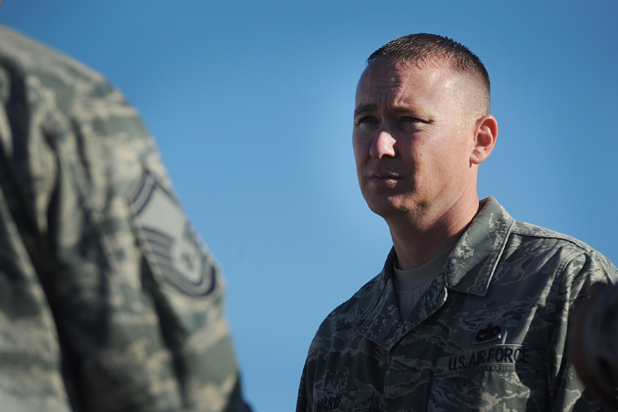 Tech. Sgt. Clint Ward, 571st Global Mobility Squadron, discusses his team's training strategy with 615th Contingency Response Wing enlisted leadership during a 60th Air Mobility Wing conducted staff assistance visit, for the upcoming 2011 Logistics Compliance Assessment Program inspection. (U.S. Air Force Photo by MSgt Stan Parker)