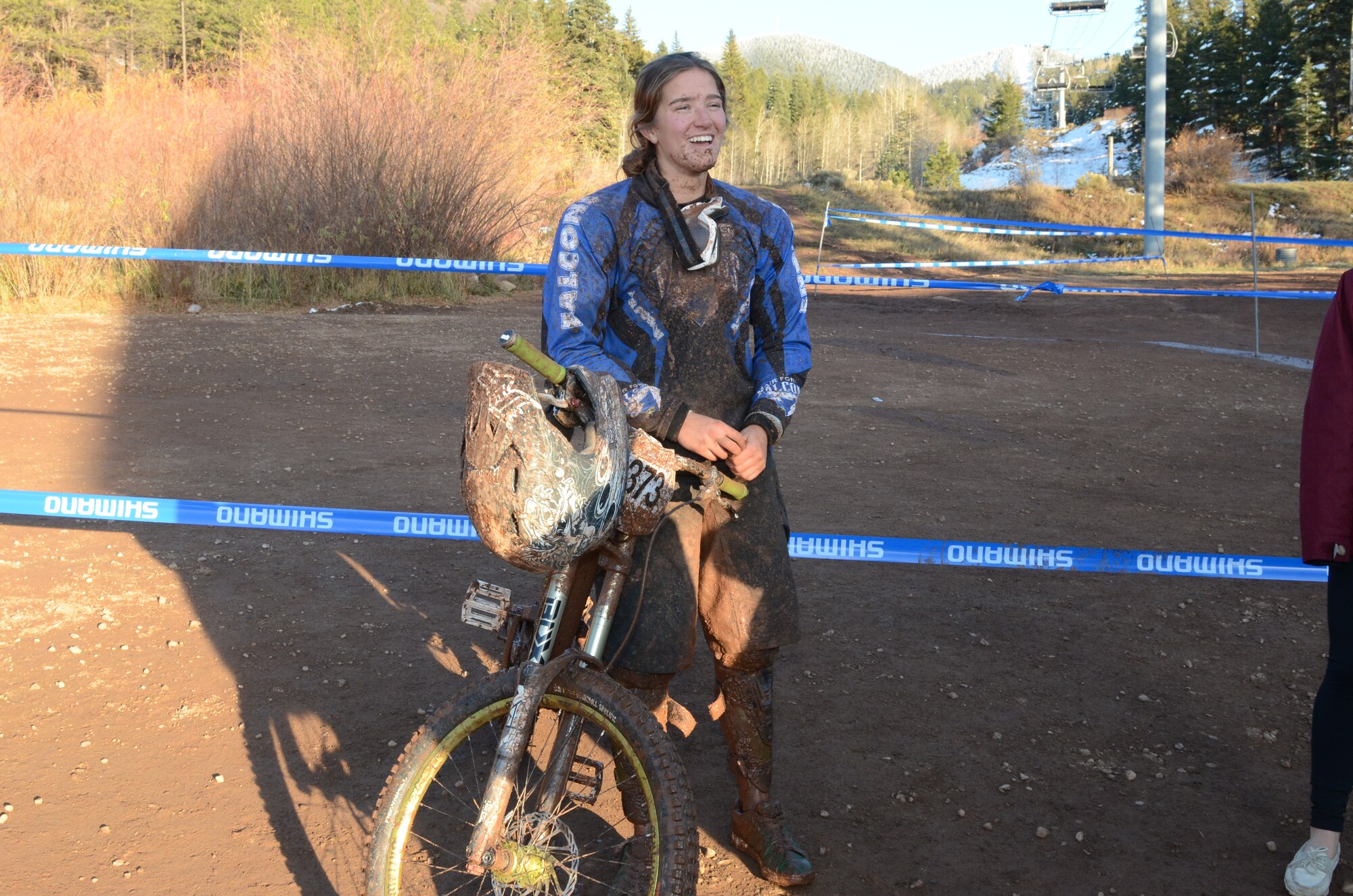 Sophomore Coleen Pacurariu takes a breather after completing the downhill seeding competition Oct. 28. Pacurariu, of Cadet Squadron 08, won the downhill race on Saturday, and placed second in the dual-slalom race Sunday. (U.S. Air Force Photo/Gino Mattorano)